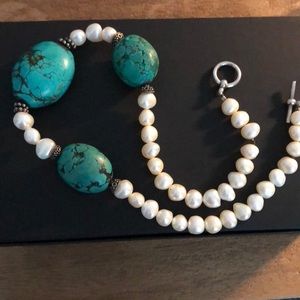 9.5” cultured pearl/authentic turquoise necklace.